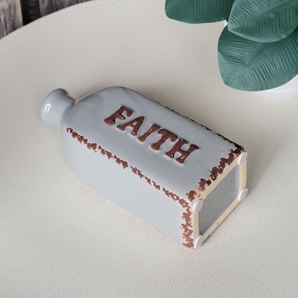 Stonebriar Smoky Gray Rustic Ceramic Bud Vase with Faith Inscription - Picture 5 of 6